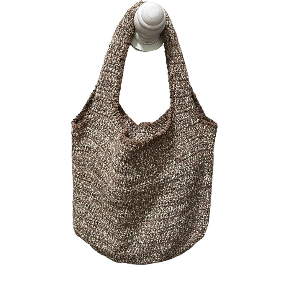 Free People Got Me in Stitches Tote Bag Brown One Size Boho Slouchy Crochet - Picture 4 of 13